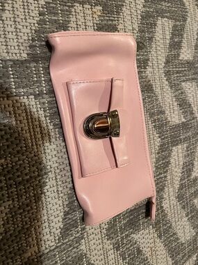 Pink Leatherette Wristlet Clutch with Silver Turn-Lock